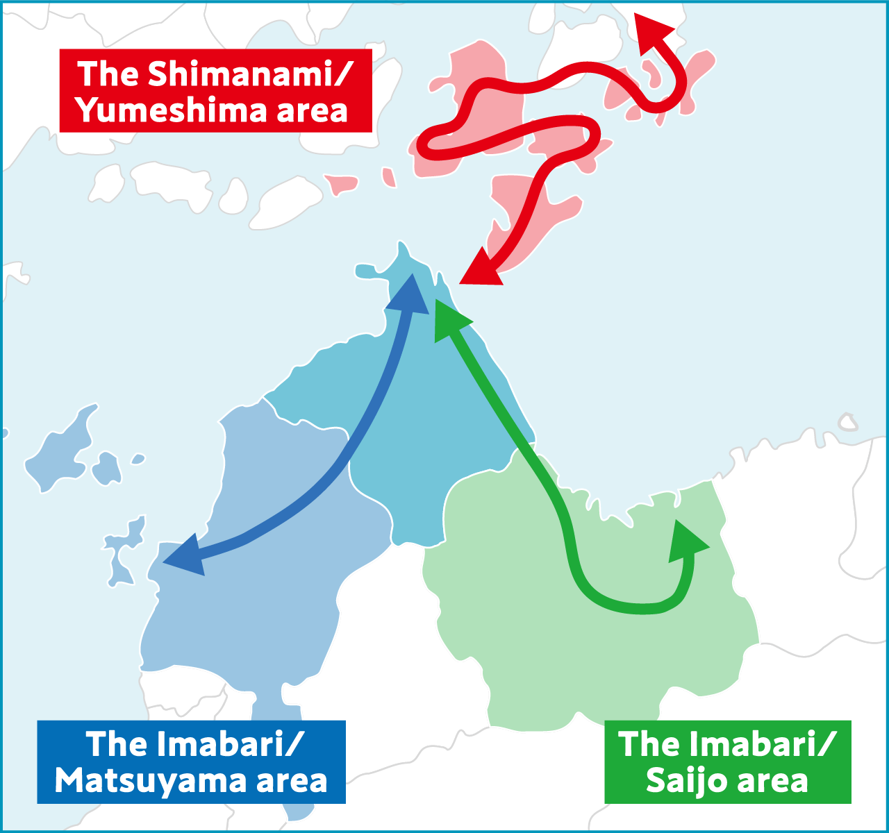 MAP：The Shimanami/
                                        Yumeshima area The Imabari/ Matsuyama area The Imabari/ Saijo area