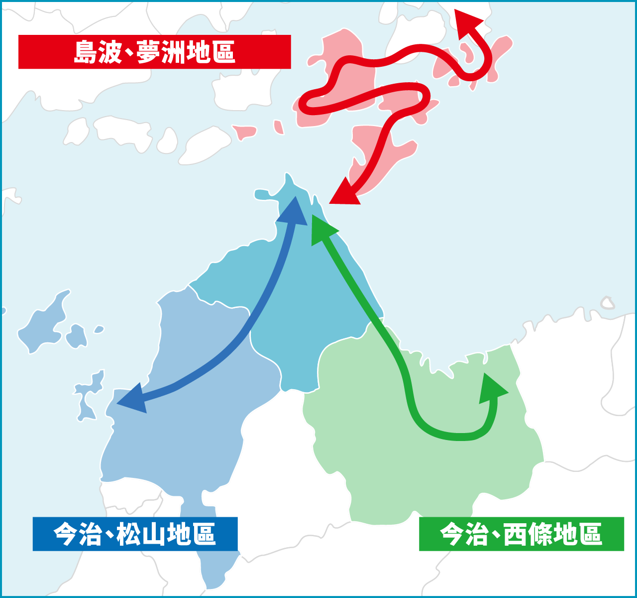 MAP：島波、夢洲地區 今治、松山地區 今治、西條地區